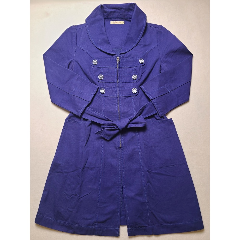 Tullette S Coat Dress Military Aesthetic Purple Cotton Zip Front Belted Luxury